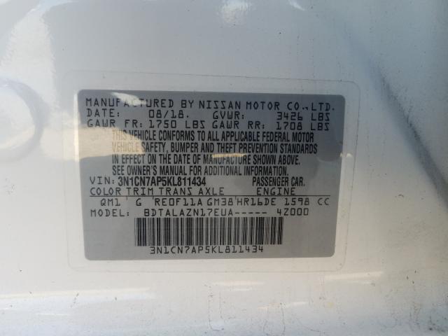 Photo 9 VIN: 3N1CN7AP5KL811434 - NISSAN VERSA S 