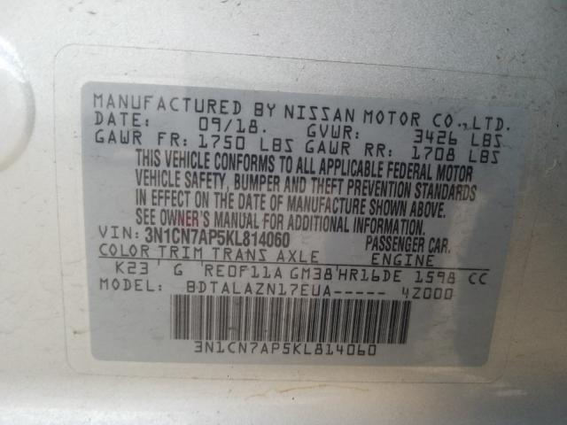 Photo 9 VIN: 3N1CN7AP5KL814060 - NISSAN VERSA S 