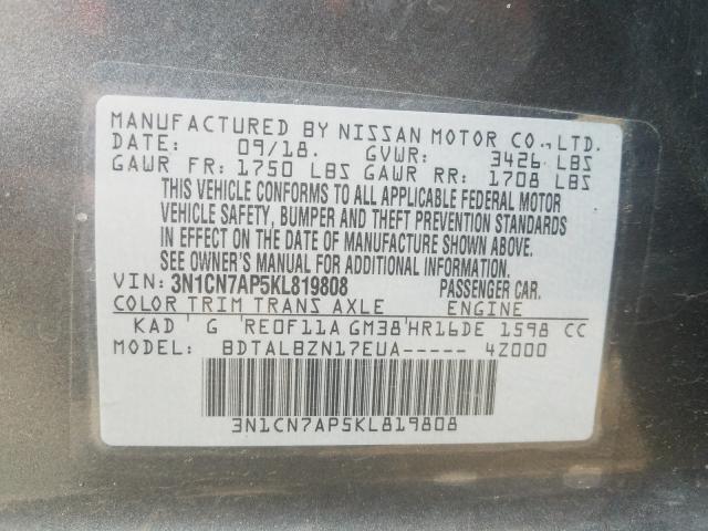 Photo 9 VIN: 3N1CN7AP5KL819808 - NISSAN VERSA S 