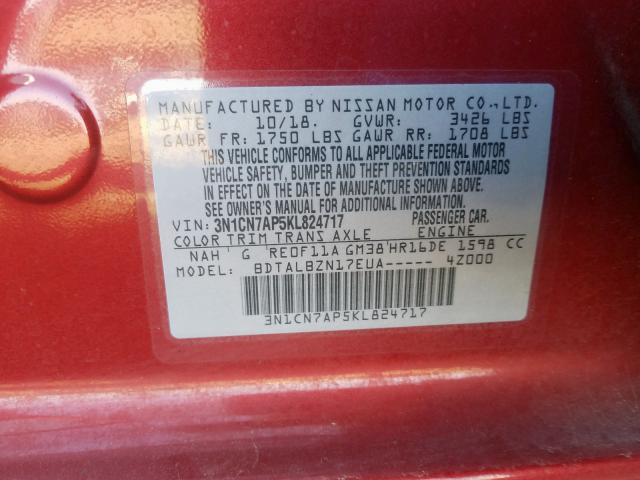 Photo 9 VIN: 3N1CN7AP5KL824717 - NISSAN VERSA S 