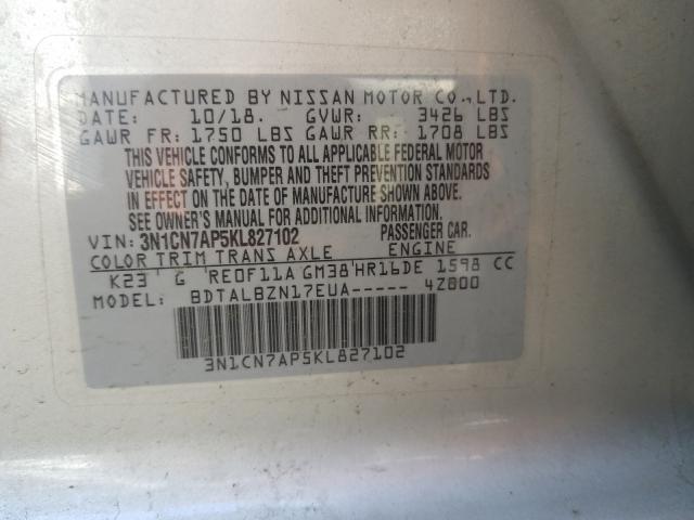 Photo 9 VIN: 3N1CN7AP5KL827102 - NISSAN VERSA S 