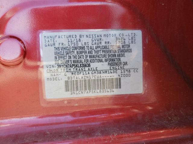 Photo 9 VIN: 3N1CN7AP5KL835636 - NISSAN VERSA S 