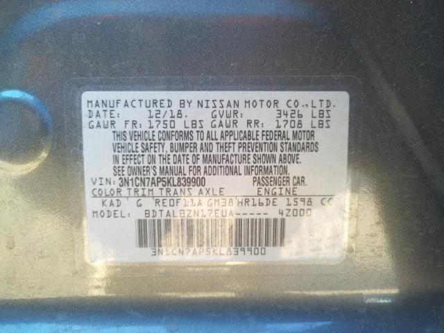 Photo 9 VIN: 3N1CN7AP5KL839900 - NISSAN VERSA S 