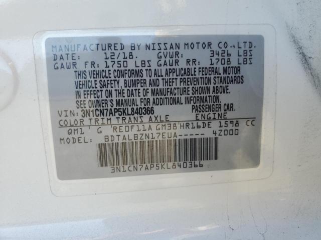 Photo 12 VIN: 3N1CN7AP5KL840366 - NISSAN VERSA S 