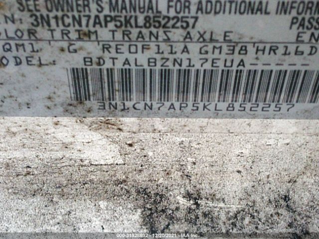 Photo 8 VIN: 3N1CN7AP5KL852257 - NISSAN VERSA SEDAN 