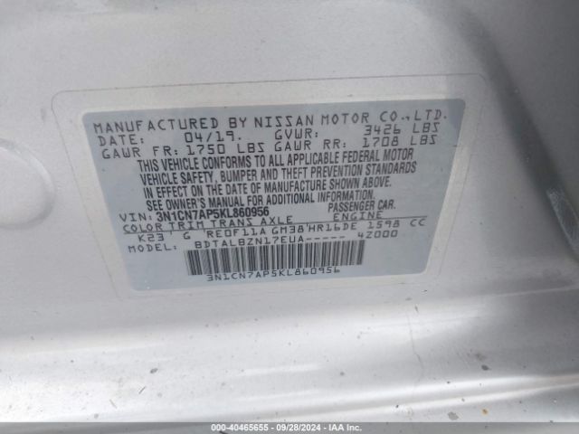 Photo 8 VIN: 3N1CN7AP5KL860956 - NISSAN VERSA 