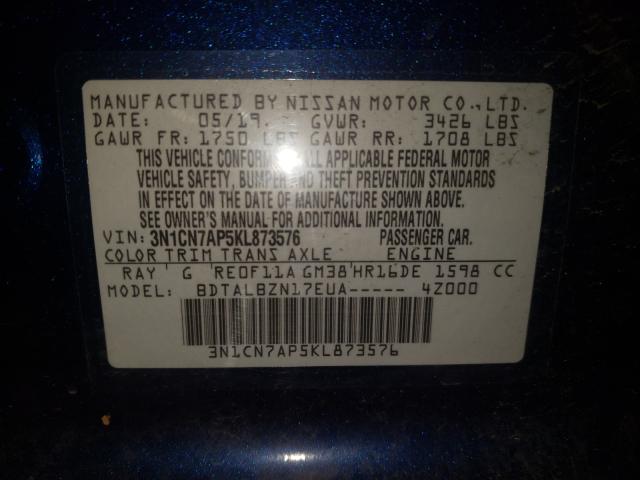 Photo 9 VIN: 3N1CN7AP5KL873576 - NISSAN VERSA S 