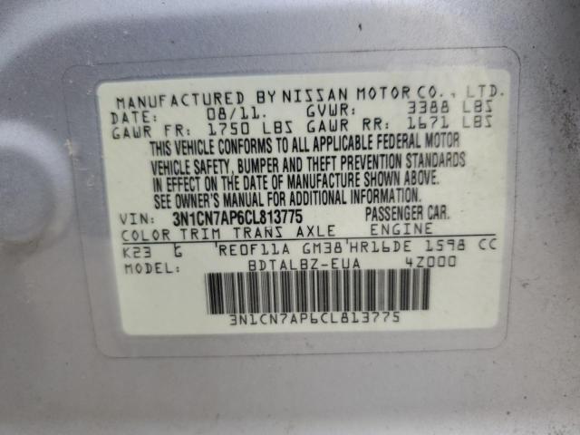 Photo 11 VIN: 3N1CN7AP6CL813775 - NISSAN VERSA S 