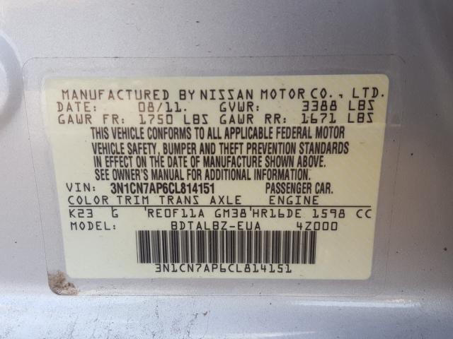 Photo 9 VIN: 3N1CN7AP6CL814151 - NISSAN VERSA S 