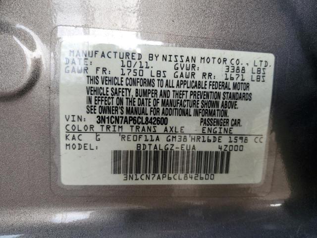 Photo 12 VIN: 3N1CN7AP6CL842600 - NISSAN VERSA S 