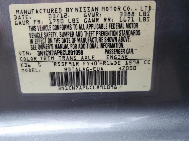 Photo 12 VIN: 3N1CN7AP6CL891098 - NISSAN VERSA S 