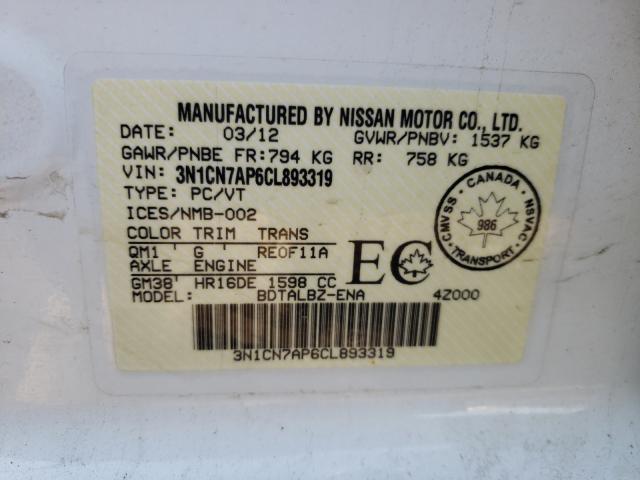 Photo 9 VIN: 3N1CN7AP6CL893319 - NISSAN VERSA S 