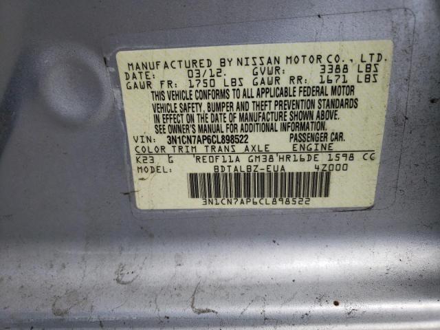 Photo 9 VIN: 3N1CN7AP6CL898522 - NISSAN VERSA S 