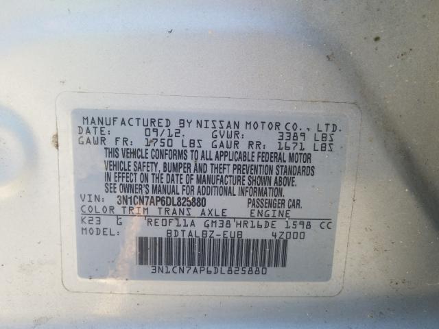 Photo 9 VIN: 3N1CN7AP6DL825880 - NISSAN VERSA S 