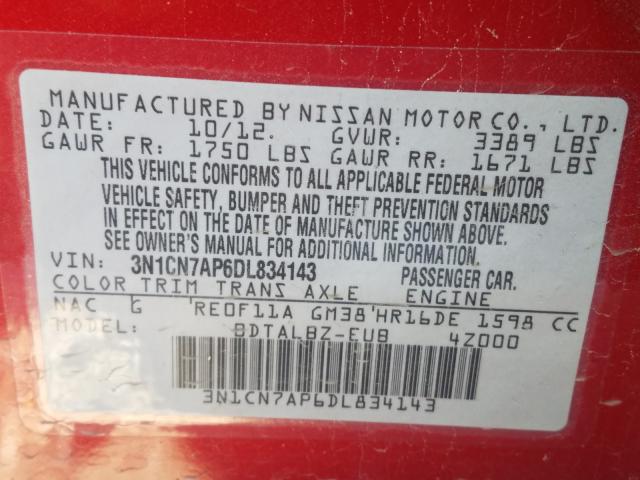 Photo 9 VIN: 3N1CN7AP6DL834143 - NISSAN VERSA S 