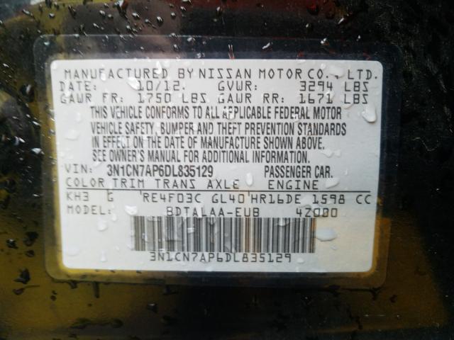 Photo 9 VIN: 3N1CN7AP6DL835129 - NISSAN VERSA S 