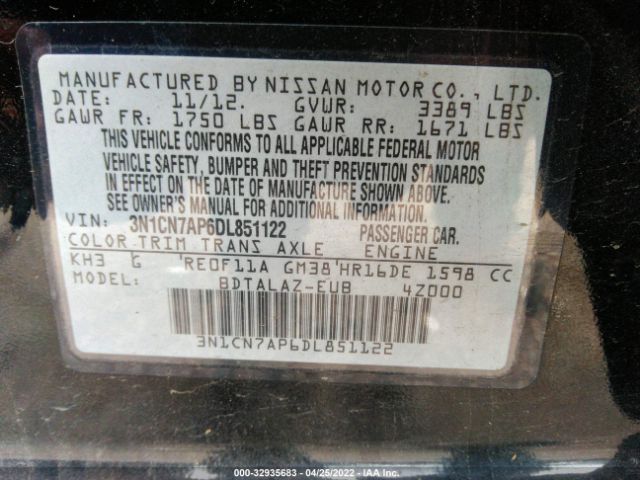 Photo 8 VIN: 3N1CN7AP6DL851122 - NISSAN VERSA 