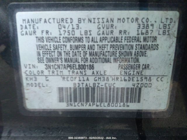 Photo 8 VIN: 3N1CN7AP6EL800186 - NISSAN VERSA 