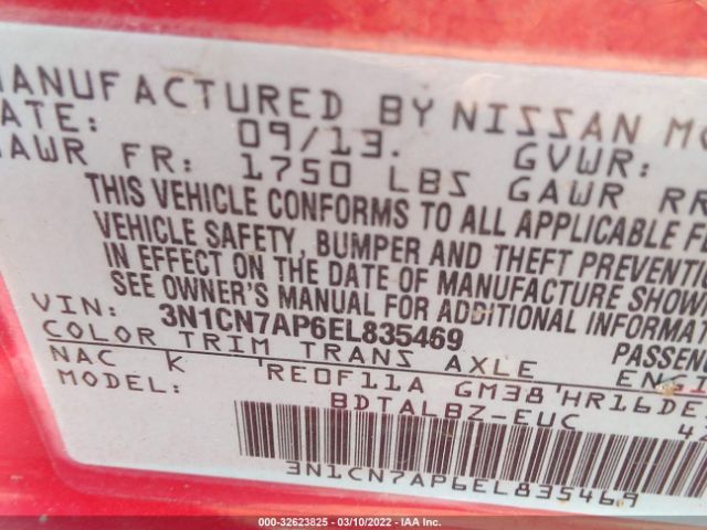 Photo 8 VIN: 3N1CN7AP6EL835469 - NISSAN VERSA 