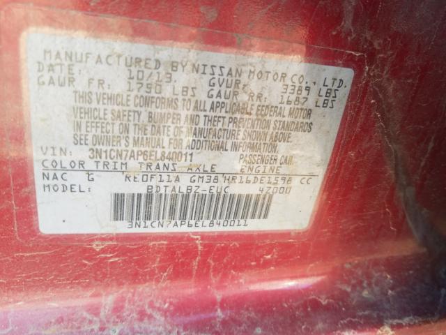 Photo 9 VIN: 3N1CN7AP6EL840011 - NISSAN VERSA S 