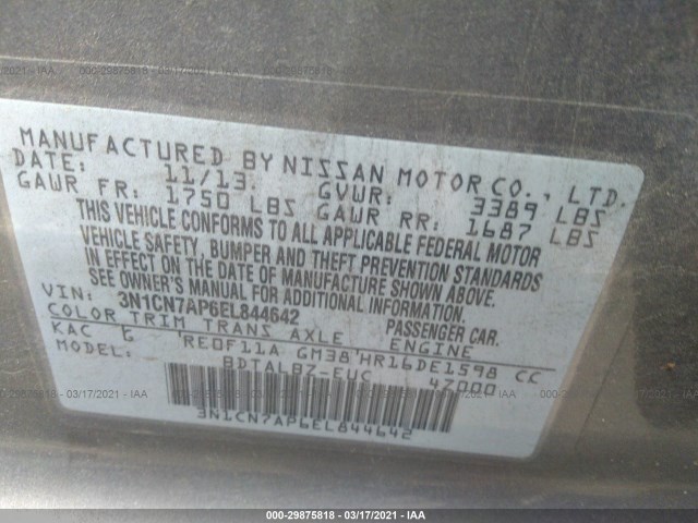 Photo 8 VIN: 3N1CN7AP6EL844642 - NISSAN VERSA 