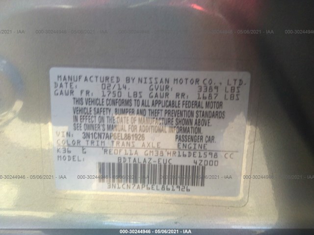 Photo 8 VIN: 3N1CN7AP6EL861926 - NISSAN VERSA 