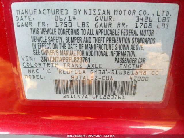 Photo 8 VIN: 3N1CN7AP6FL823761 - NISSAN VERSA 