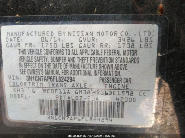 Photo 8 VIN: 3N1CN7AP6FL824294 - NISSAN VERSA 