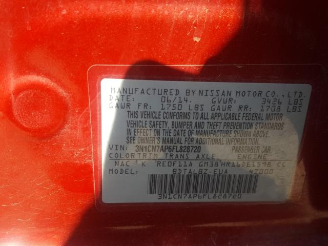 Photo 9 VIN: 3N1CN7AP6FL828720 - NISSAN VERSA S 