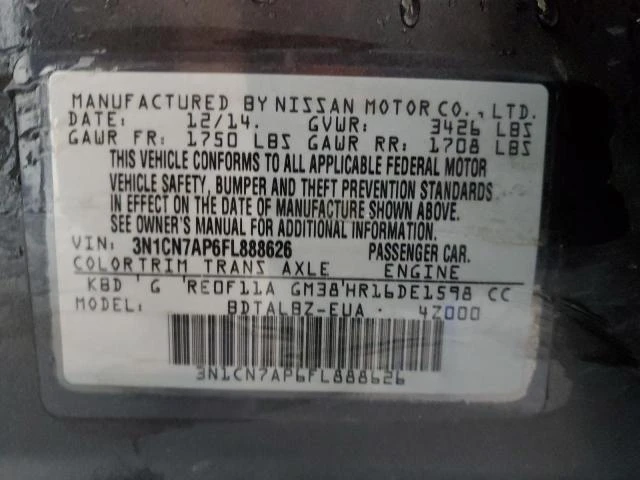 Photo 11 VIN: 3N1CN7AP6FL888626 - NISSAN VERSA S 