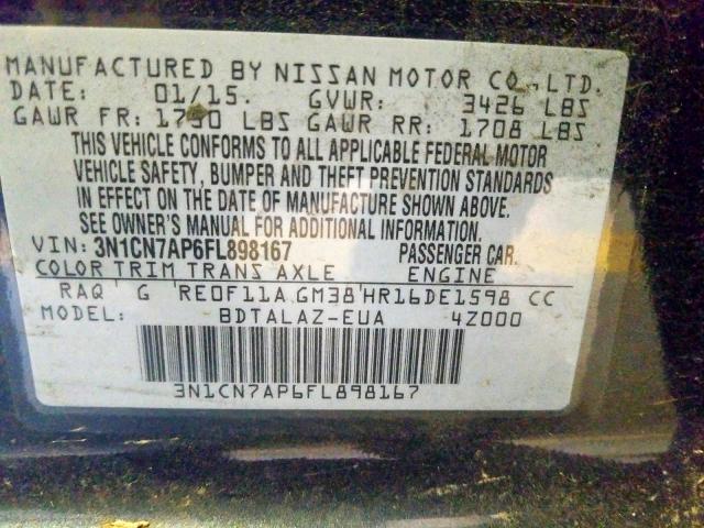 Photo 9 VIN: 3N1CN7AP6FL898167 - NISSAN VERSA S 