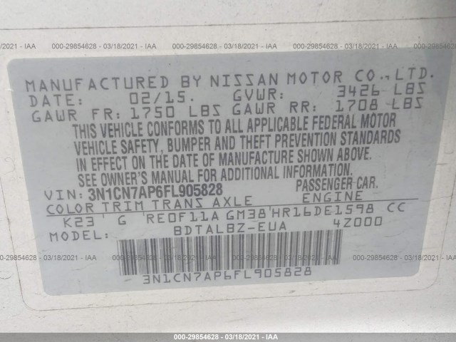 Photo 8 VIN: 3N1CN7AP6FL905828 - NISSAN VERSA 