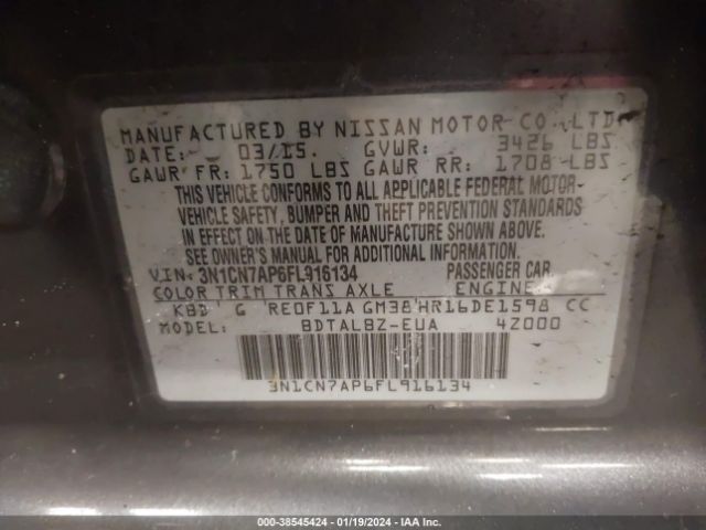 Photo 8 VIN: 3N1CN7AP6FL916134 - NISSAN VERSA 