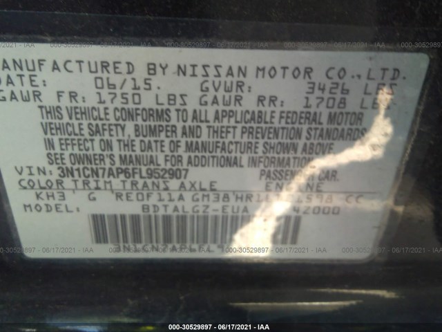 Photo 8 VIN: 3N1CN7AP6FL952907 - NISSAN VERSA 