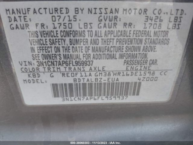 Photo 8 VIN: 3N1CN7AP6FL959937 - NISSAN VERSA 