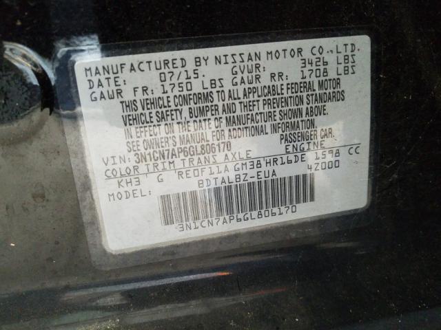 Photo 9 VIN: 3N1CN7AP6GL806170 - NISSAN VERSA S 