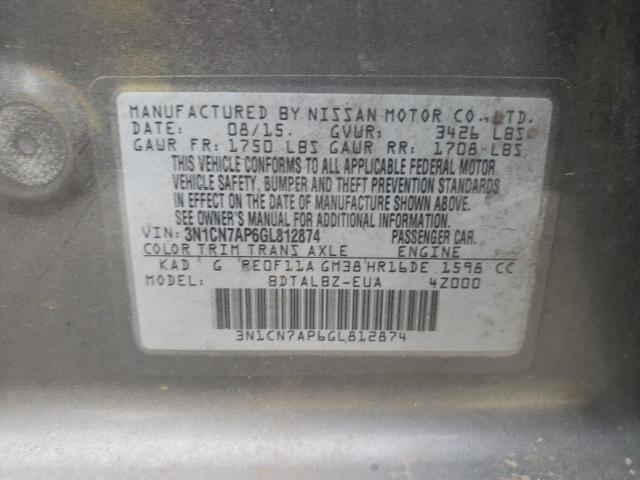 Photo 11 VIN: 3N1CN7AP6GL812874 - NISSAN VERSA S 