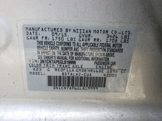 Photo 9 VIN: 3N1CN7AP6GL819999 - NISSAN VERSA S 