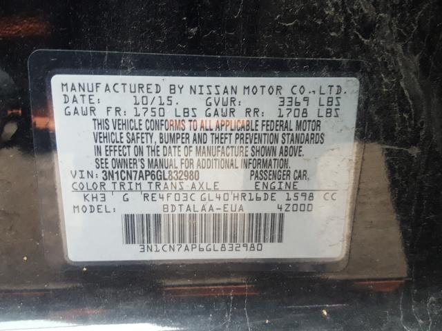 Photo 9 VIN: 3N1CN7AP6GL832980 - NISSAN VERSA S 