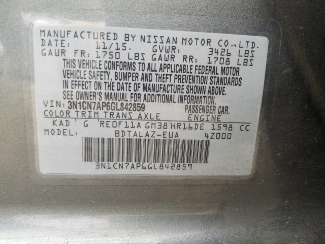 Photo 9 VIN: 3N1CN7AP6GL842859 - NISSAN VERSA S 