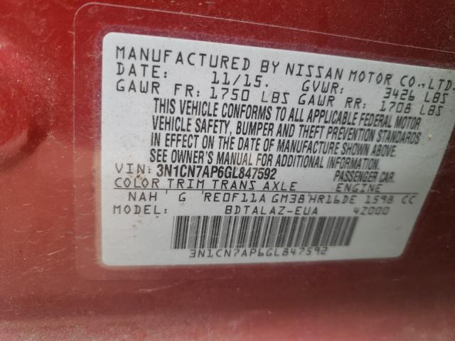 Photo 9 VIN: 3N1CN7AP6GL847592 - NISSAN VERSA 