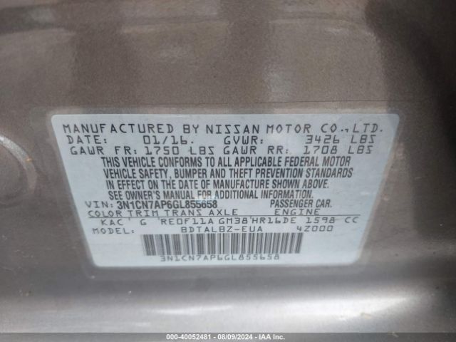 Photo 8 VIN: 3N1CN7AP6GL855658 - NISSAN VERSA 