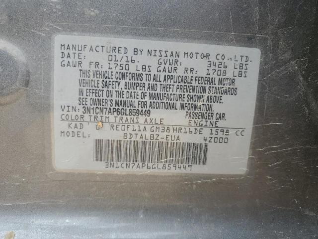 Photo 12 VIN: 3N1CN7AP6GL859449 - NISSAN VERSA 