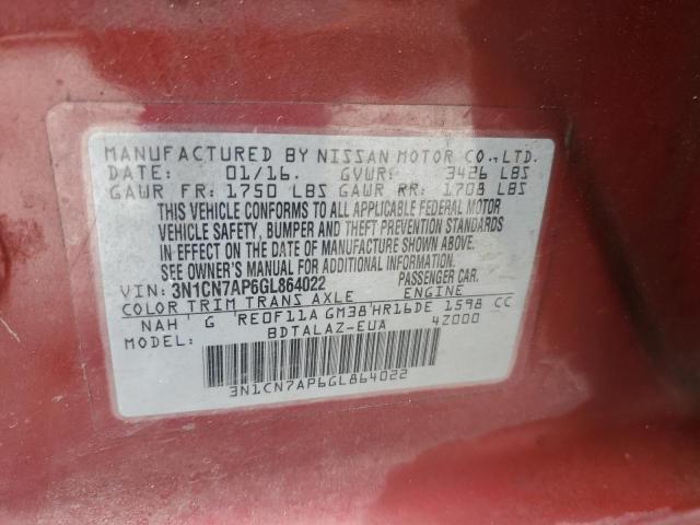 Photo 11 VIN: 3N1CN7AP6GL864022 - NISSAN VERSA S 