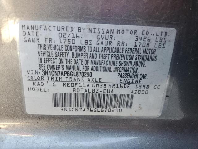 Photo 12 VIN: 3N1CN7AP6GL870290 - NISSAN VERSA S 