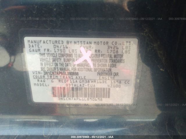 Photo 8 VIN: 3N1CN7AP6GL890698 - NISSAN VERSA 