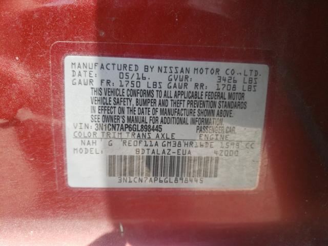 Photo 9 VIN: 3N1CN7AP6GL898445 - NISSAN VERSA S 