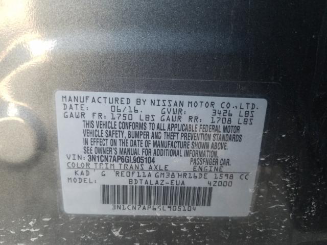 Photo 9 VIN: 3N1CN7AP6GL905104 - NISSAN VERSA S 