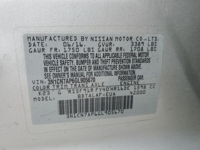 Photo 11 VIN: 3N1CN7AP6GL905670 - NISSAN VERSA S 