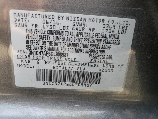 Photo 9 VIN: 3N1CN7AP6GL908987 - NISSAN VERSA S 